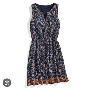 Floral Sleeveless Dress - Navy and Gold
